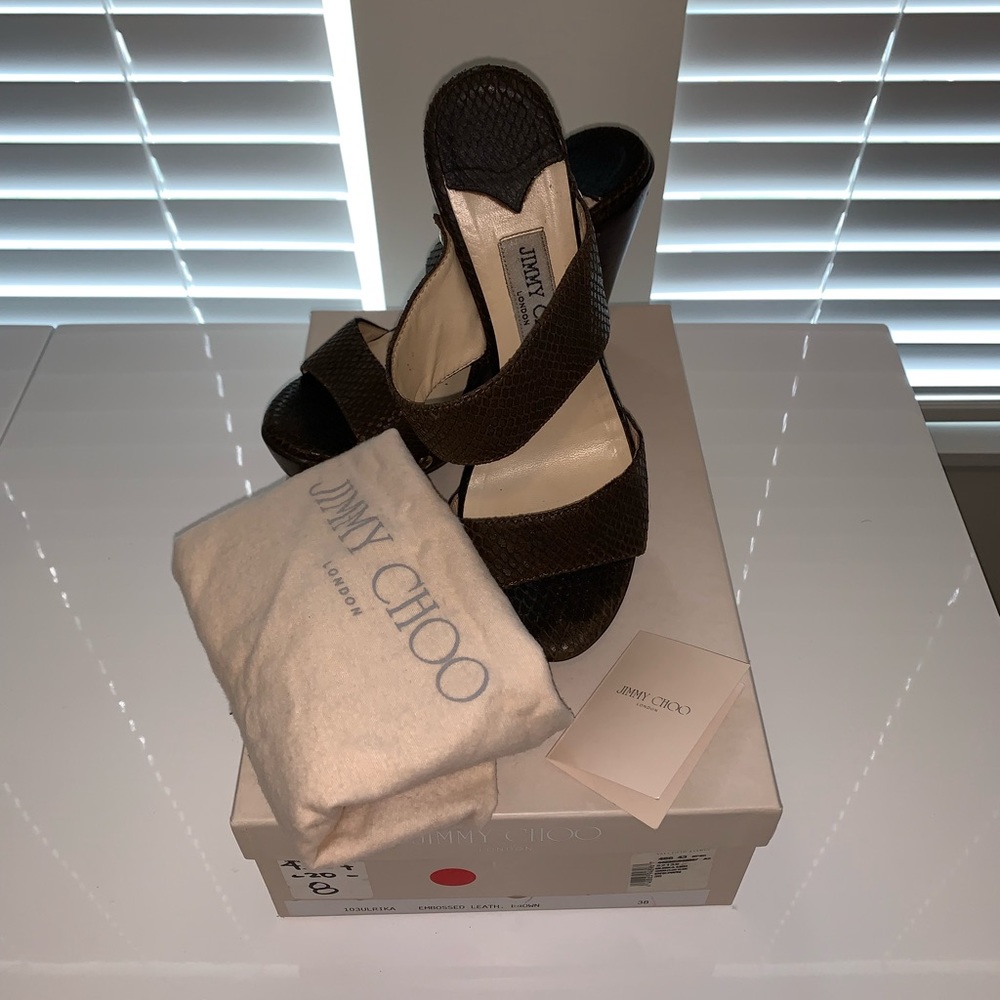 JIMMY CHOO ULRIKA CLOG SLIDE BROWN IN SIZE 38